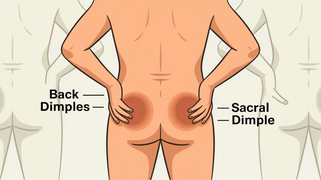 Back dimples vs. sacral dimple, dimples on back, Back dimples and sacral dimple, backside dimples